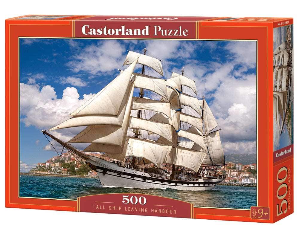 Castorland - 500 Piece Jigsaw Puzzle, Tall Ship Leaving Harbor, Cruise, Sailing Ship Puzzle, Ocean Puzzle, B-52851 - Red