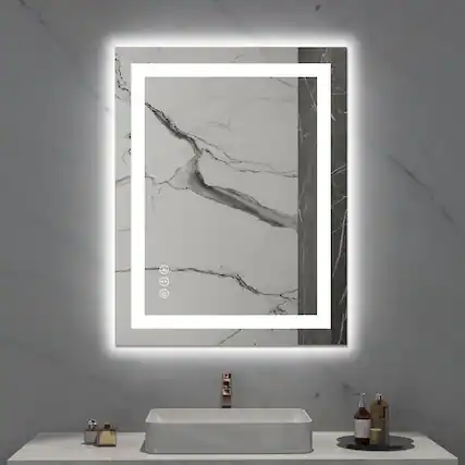 Front. Boyel Living - 28x36 inch IP54 Waterproof LED Bathroom Mirror Anti Fog Dimmable Adjustable Color Temperature - Silver.