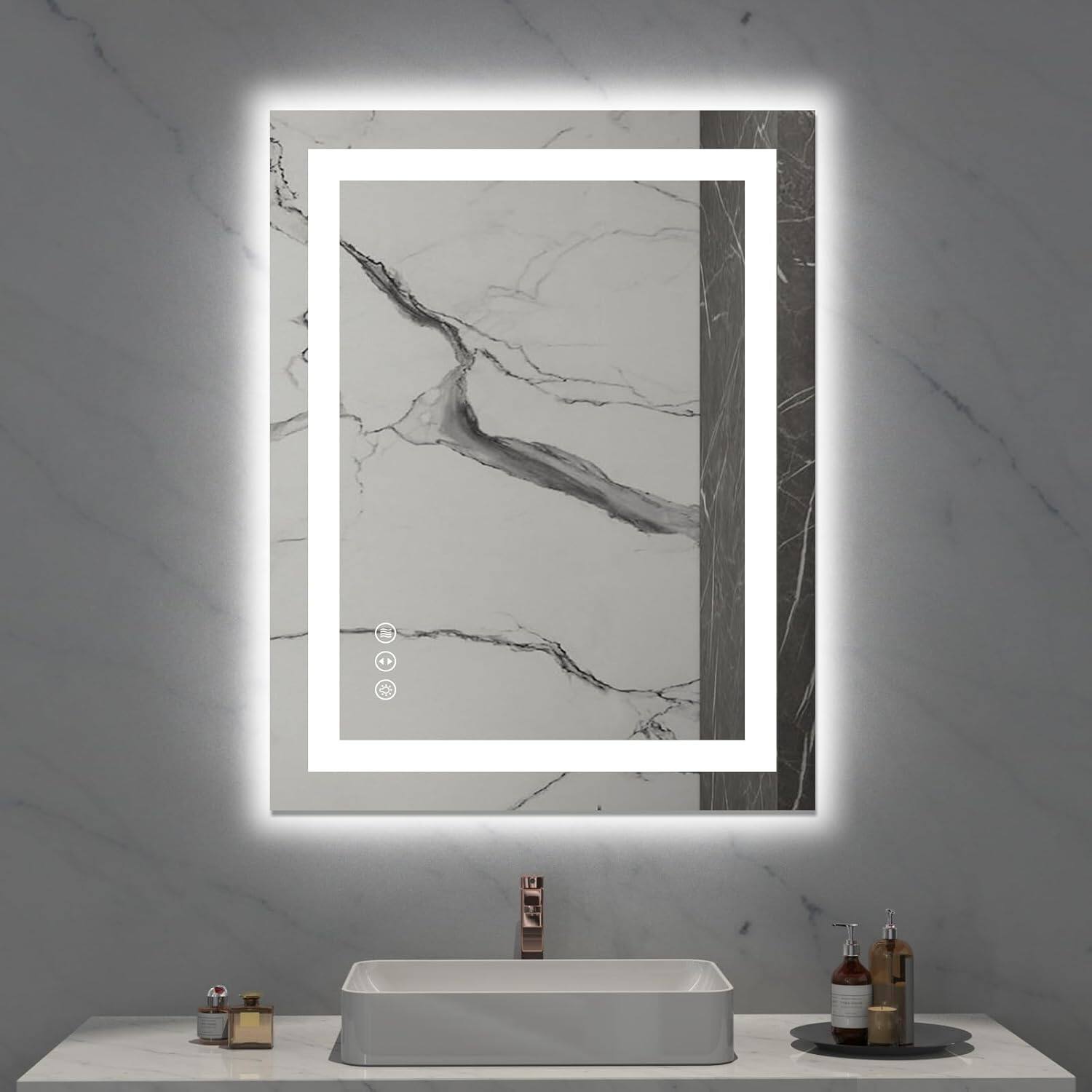 Front. Boyel Living - 28x36 inch IP54 Waterproof LED Bathroom Mirror Anti Fog Dimmable Adjustable Color Temperature - Silver.