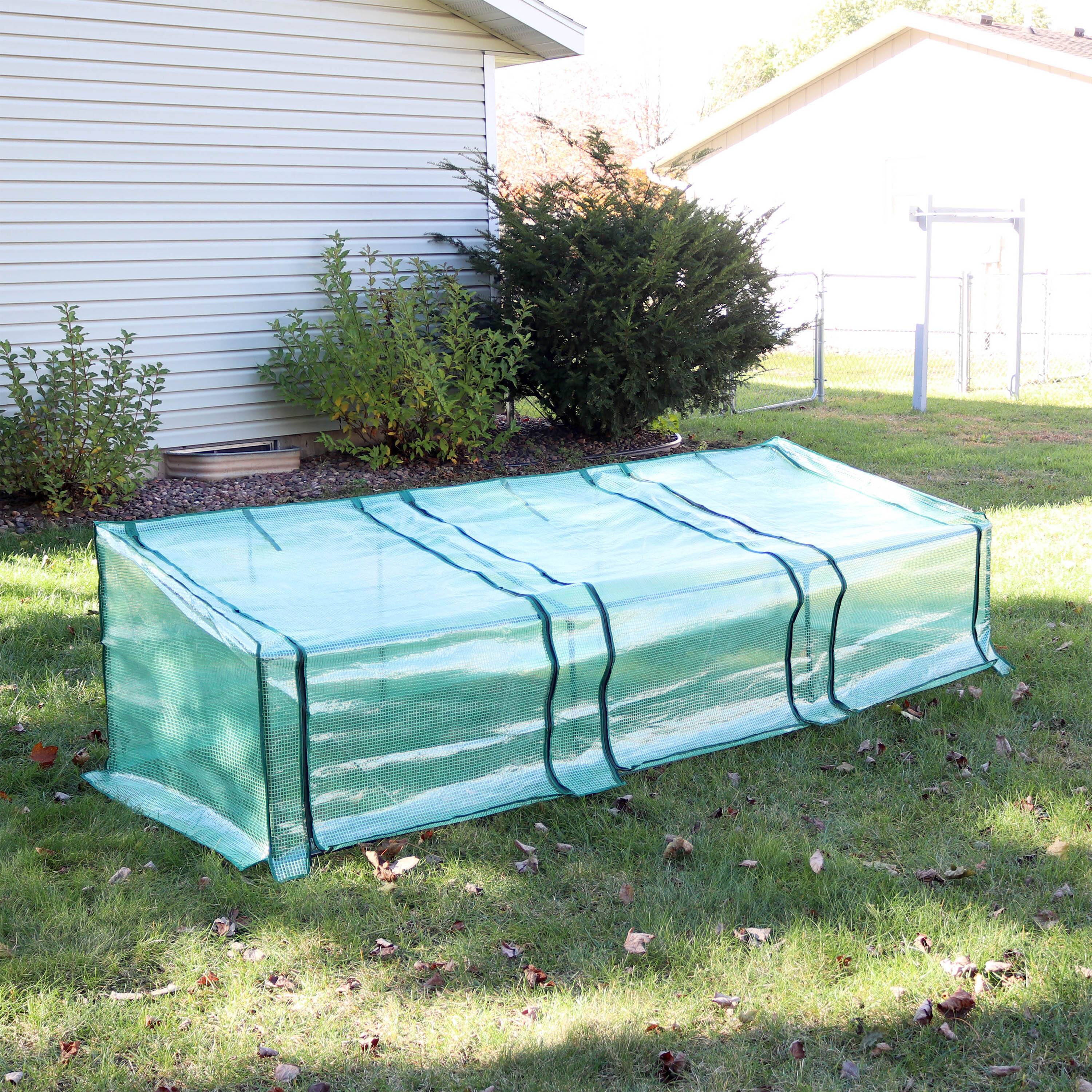 Alt View 5. Sunnydaze - Iron PVC Cover Mini Slant Cloche Greenhouse with Zipper - Green.