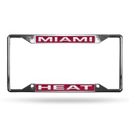 Rico Industries - Miami-Basketball-Heat All Corner EZ View Chrome Metal Laser Cut License Plate Frame - Multi