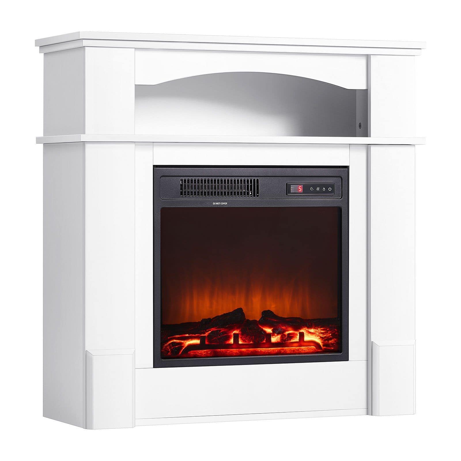 Front. Mirfee - 33" Freestanding Electric Fireplace, 1500W Heater w/Mantel, Adjustable Flame & Timer, Remote Control, White.