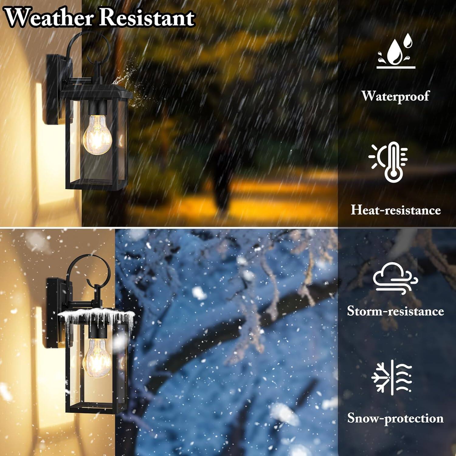 Weather Resistant

- Waterproof
- Heat-resistance
- Storm-resistance
- Snow-protection