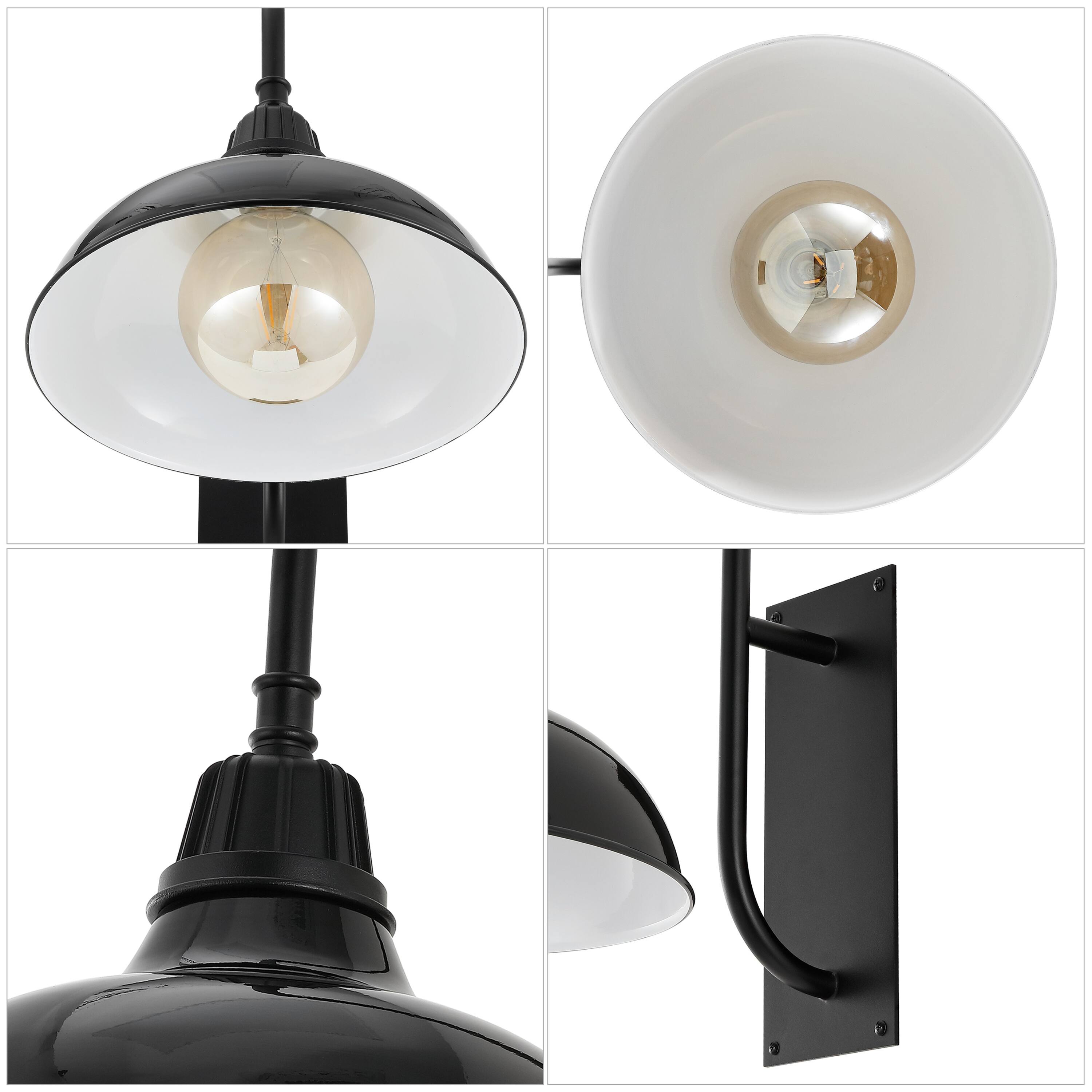 Alt View 4. Jonathan Y - Stanley 12.25" 1-Light Farmhouse Industrial Indoor/Outdoor Iron LED Gooseneck Arm Outdoor Sconce, Black - Black.