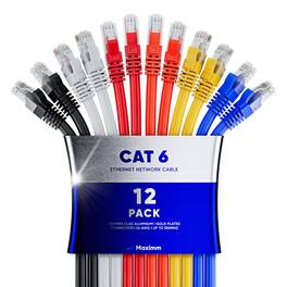 Maximm - Cat 6 Ethernet Cable 30 ft (12-Pack) - UTP, 10Gbps, 550MHz