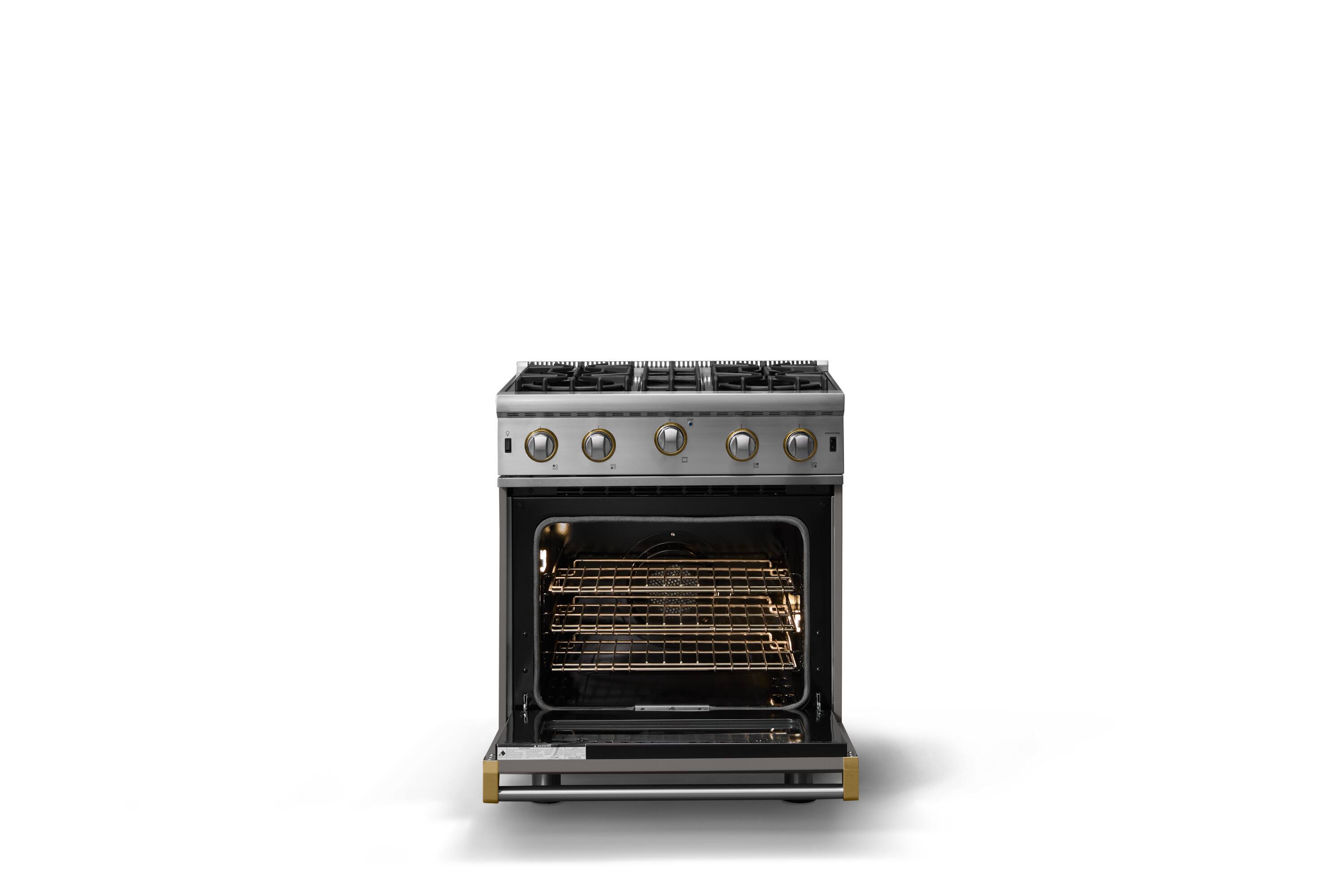 Alt View 2. Viking - 30"W. 4.0 Cu. Ft. Freestanding Self-Clean Open Burner LP Gas Convection Range-Damascus Gray w. Brushed Brass Trim - Damascus Gray.