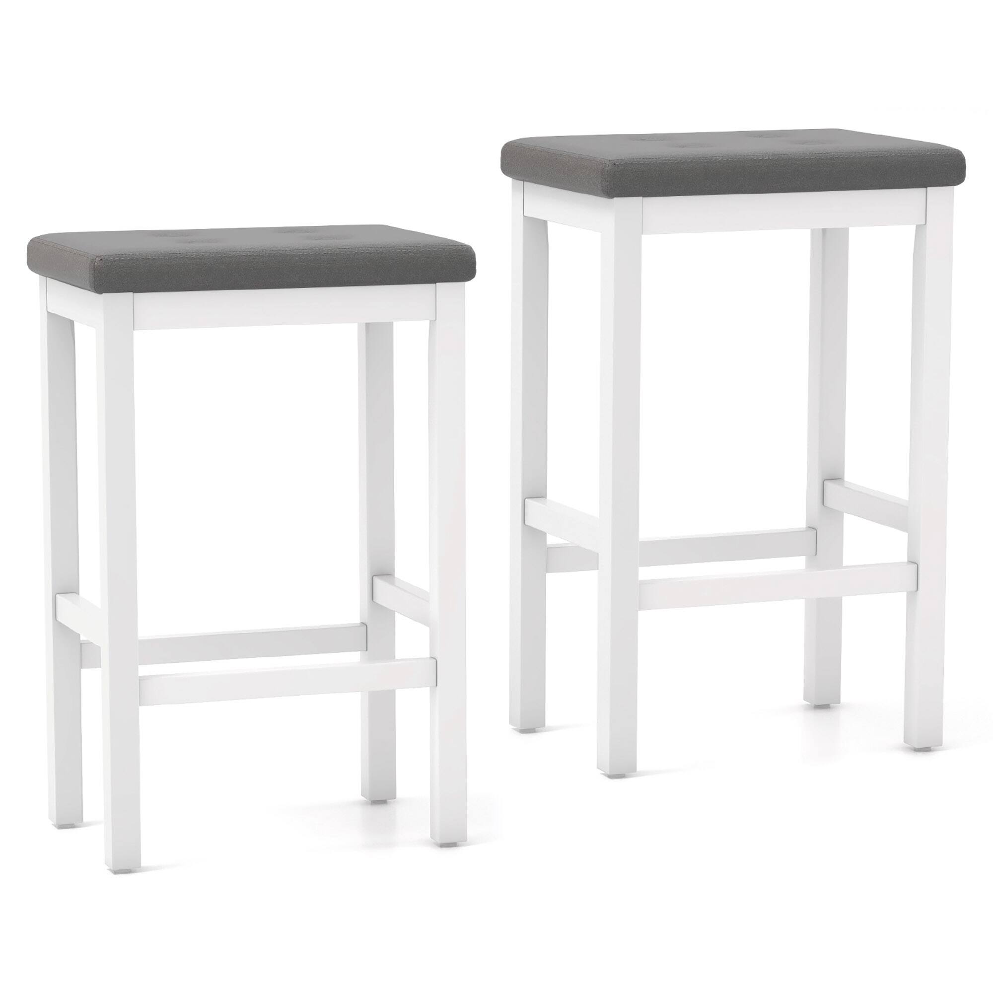 Alt View 9. Gymax - Gymax 24'' Upholstered Bar Stools Set of 4 Home Kitchen Stools w/ Solid Wood Support Legs Gray & White - Gray, White.