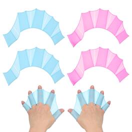Unique Bargains - Silicone Swimming Gloves, Webbed Gloves Half-Finger Frog Type Water Resistance Swim Fins, 11"x6" 2 Pair - Blue/Pink