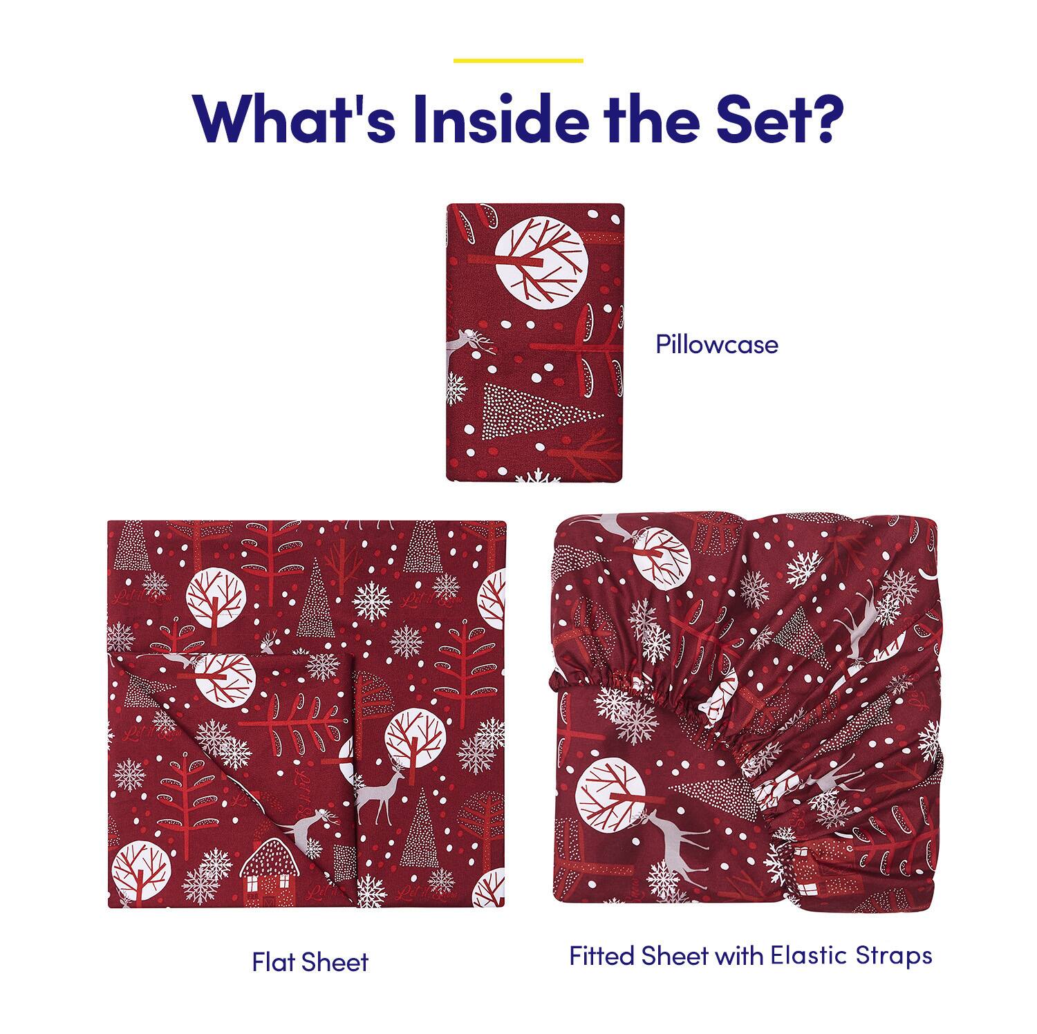 What's Inside the Set?

- Pillowcase
- Flat Sheet
- Fitted Sheet with Elastic Straps