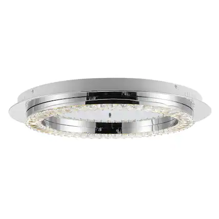 Front. Jonathan Y - Cristal 24" Integrated Iron/Crystal Glam LED Flush Mount, Chrome/Clear - Chrome.