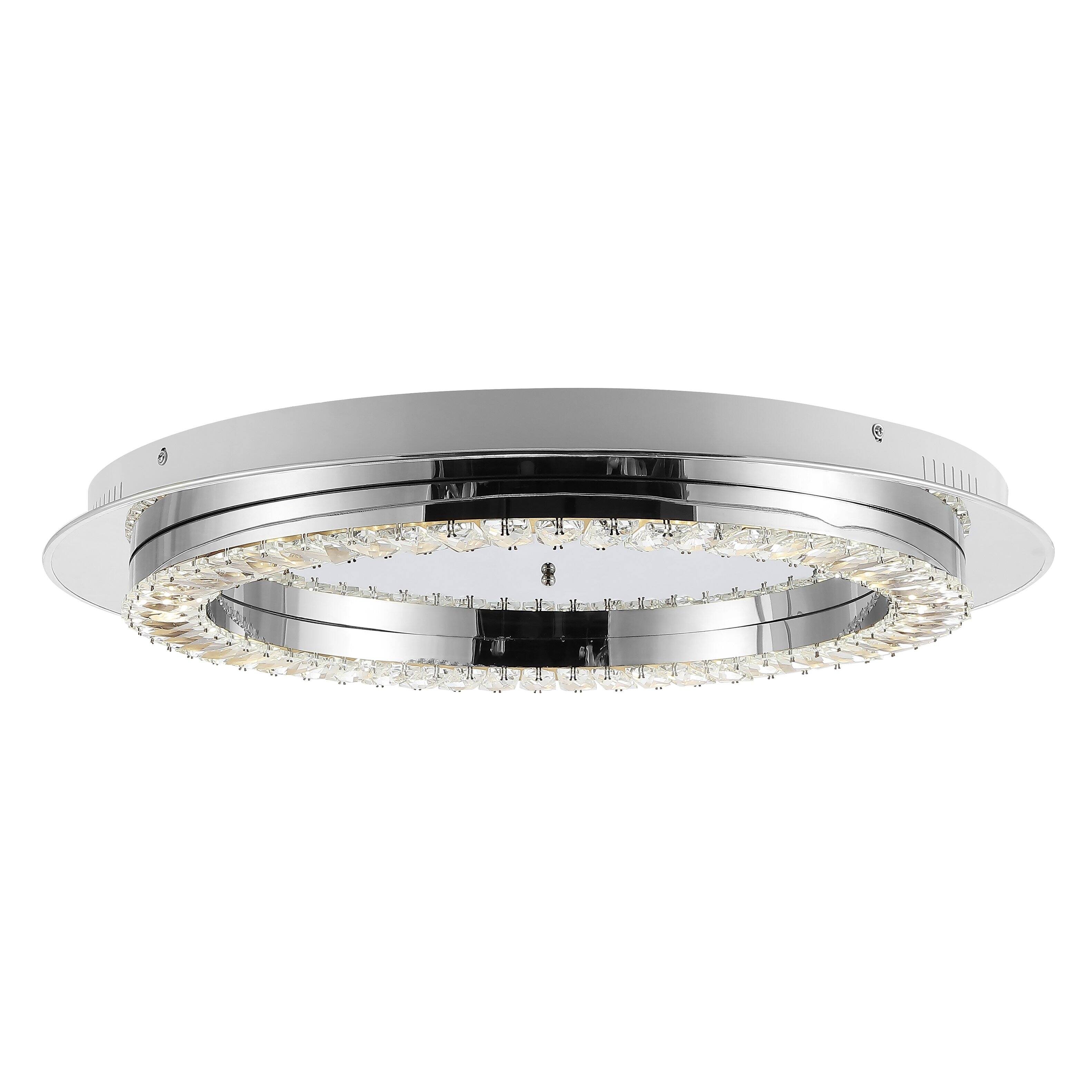 Front. Jonathan Y - Cristal 24" Integrated Iron/Crystal Glam LED Flush Mount, Chrome/Clear - Chrome.