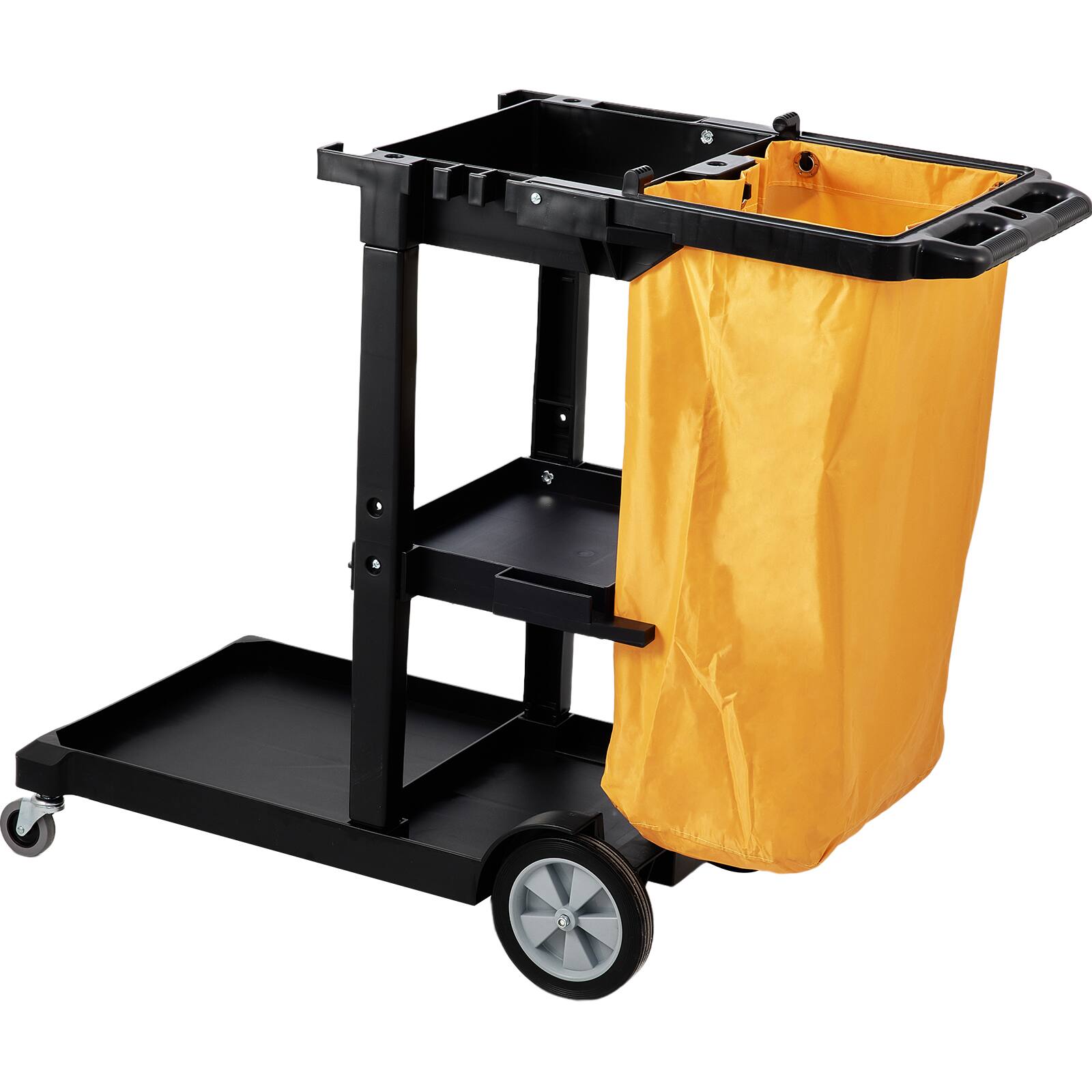 Alt View 5. VEVOR - Cleaning Cart, 3-Shelf Commercial Janitorial Cart, 200 lbs Capacity Plastic Housekeeping Cart,47 x 20 x 38.6in - Black.