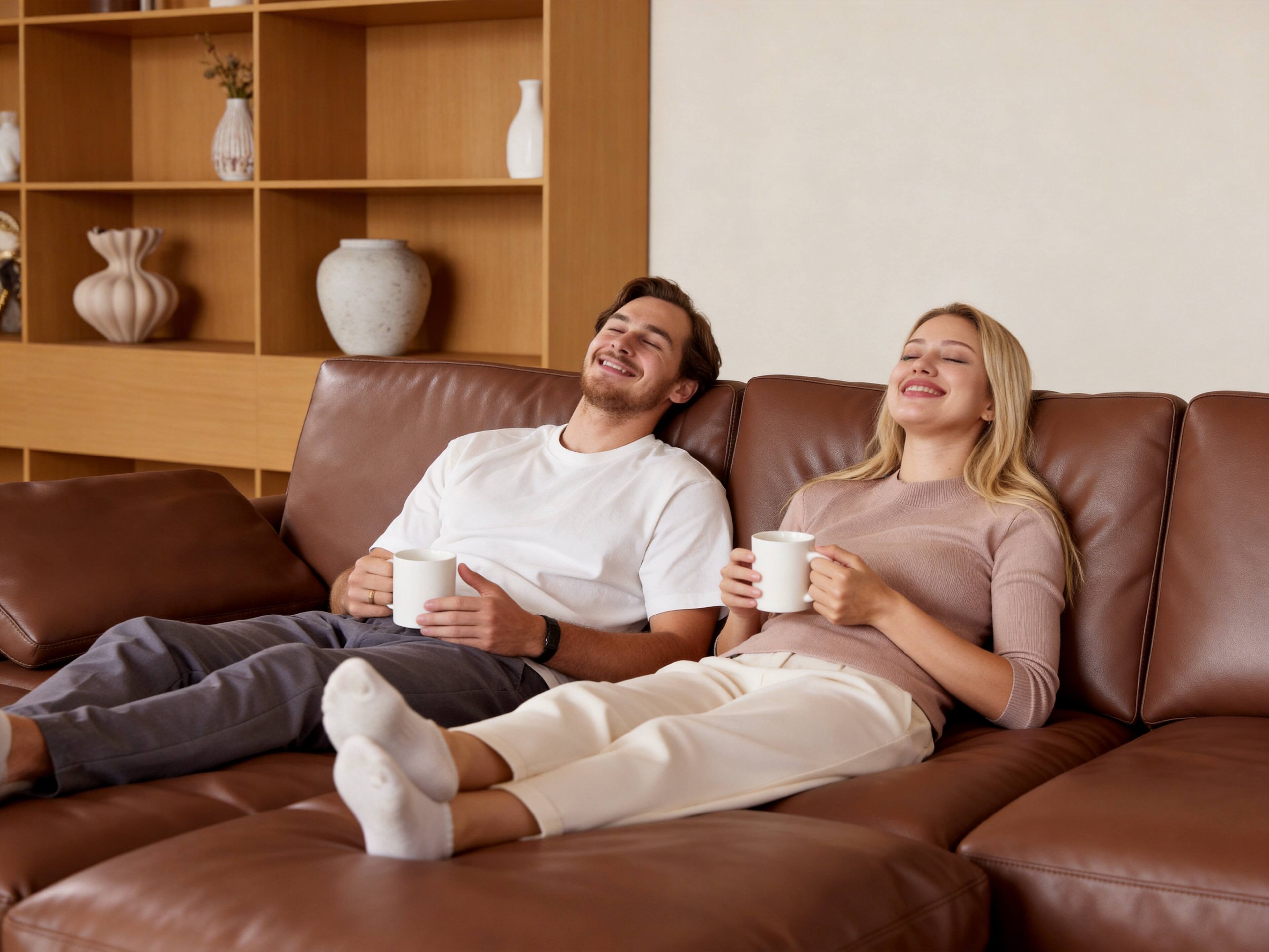 Alt View 2. Dyonery - Dyonery 120" U Shaped  Couch with Storage Ottoman， Down-Filled Wide Deep Seat, Solid Wood Frame, Faux Leather Brown - Black Faux Leather.