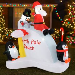 BreeBe - Inflatable Christmas Yard Decor 6FT Santa and Penguin Display - Multicolor