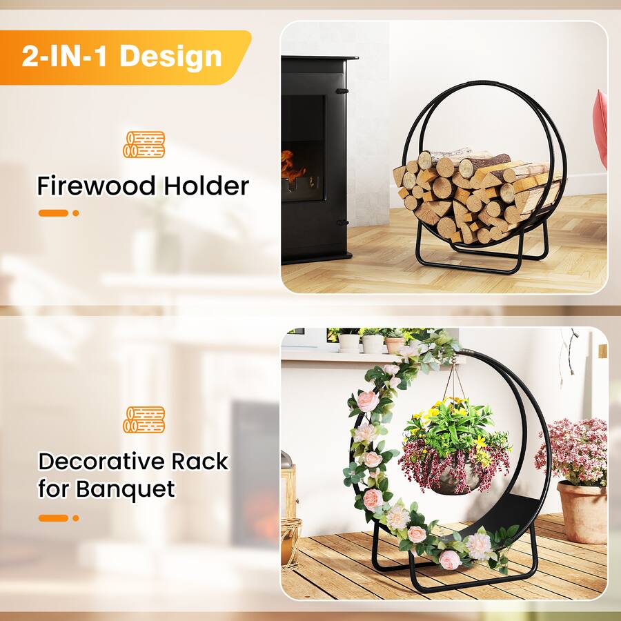 Curved Log Rack Gymax 20'' Round Heavy duty Metal Curved Log Rack w/Stand for Fireplace ...