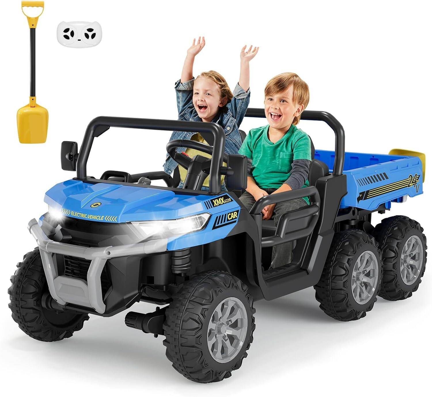Electrodes Masters - 24V Ride on Dump Truck for Kids, 2 Seater Ride on Cars with Auto-Lifting Bed, Shovel,4x75w Motors, Music, LED Light - Blue price history on PriceWatchPro