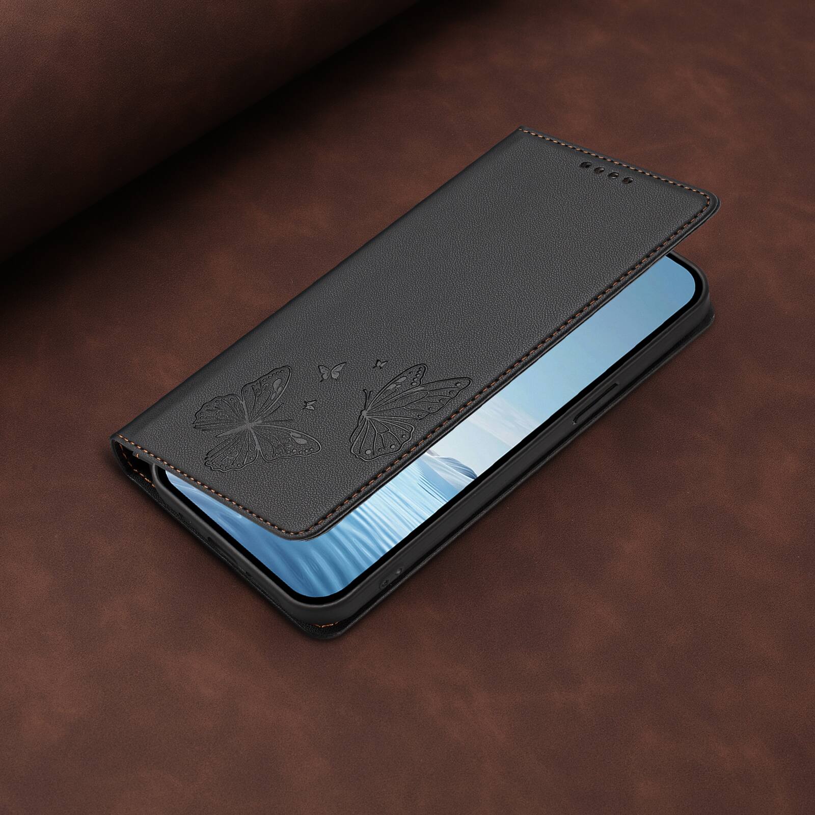 Alt View 6. Dteck - For Samsung Galaxy A36 5G Butterfly Embossed PU Leather RFID Blocking Flip Kickstand Wallet Case with Card Slots - Black.