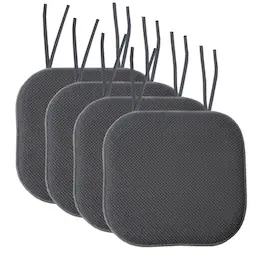 Sweet Home Collection - Honeycomb Memory Foam Non-Slip 16" x 16" Chair Cushion Pad with Ties, 4-Pack - Charcoal
