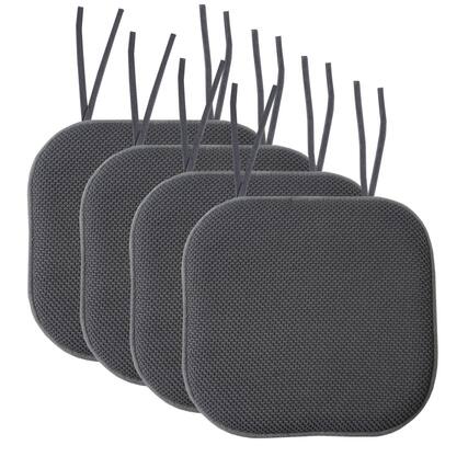 Front. Sweet Home Collection - Honeycomb Memory Foam Non-Slip 16" x 16" Chair Cushion Pad with Ties, 4-Pack - Charcoal.
