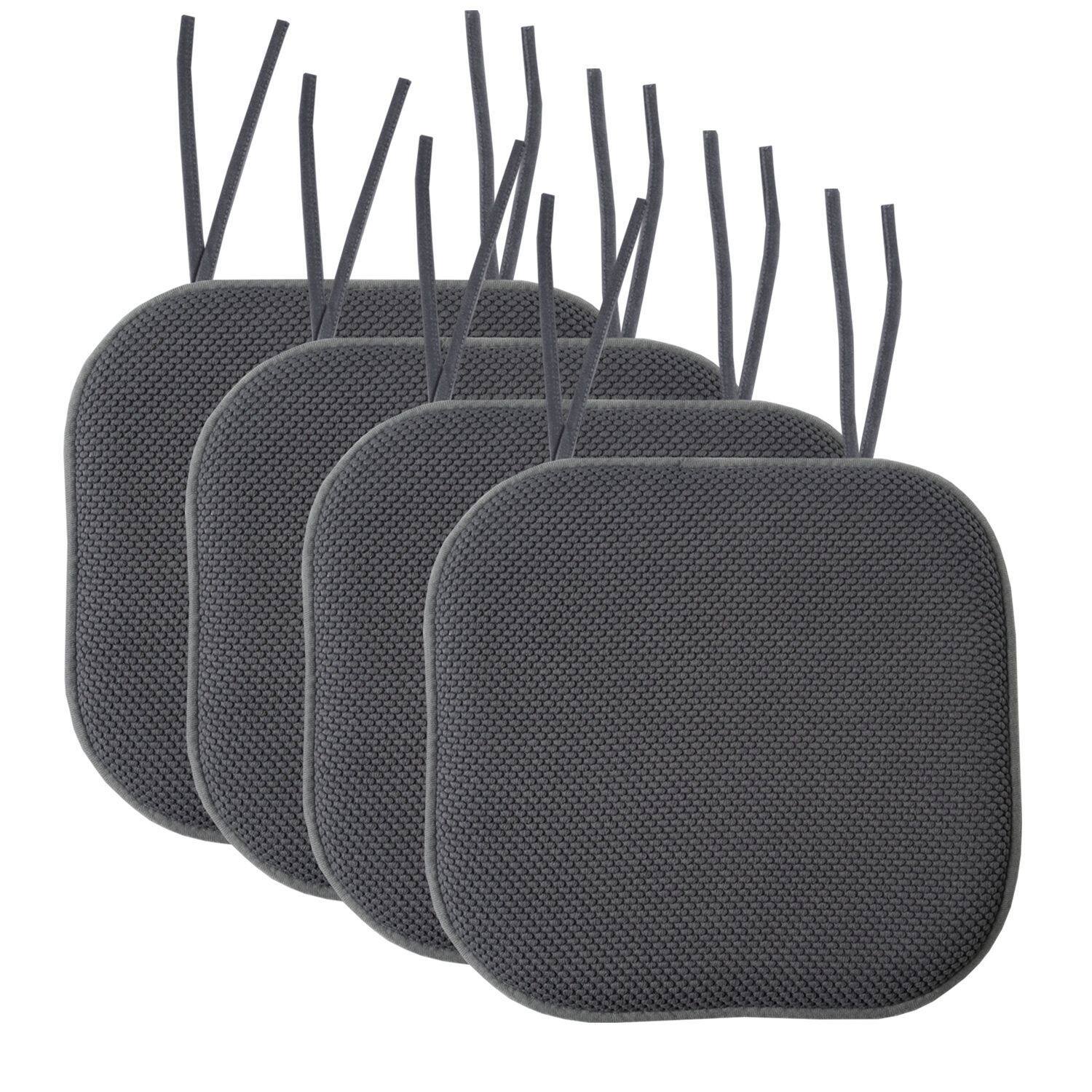 Front. Sweet Home Collection - Honeycomb Memory Foam Non-Slip 16" x 16" Chair Cushion Pad with Ties, 4-Pack - Charcoal.