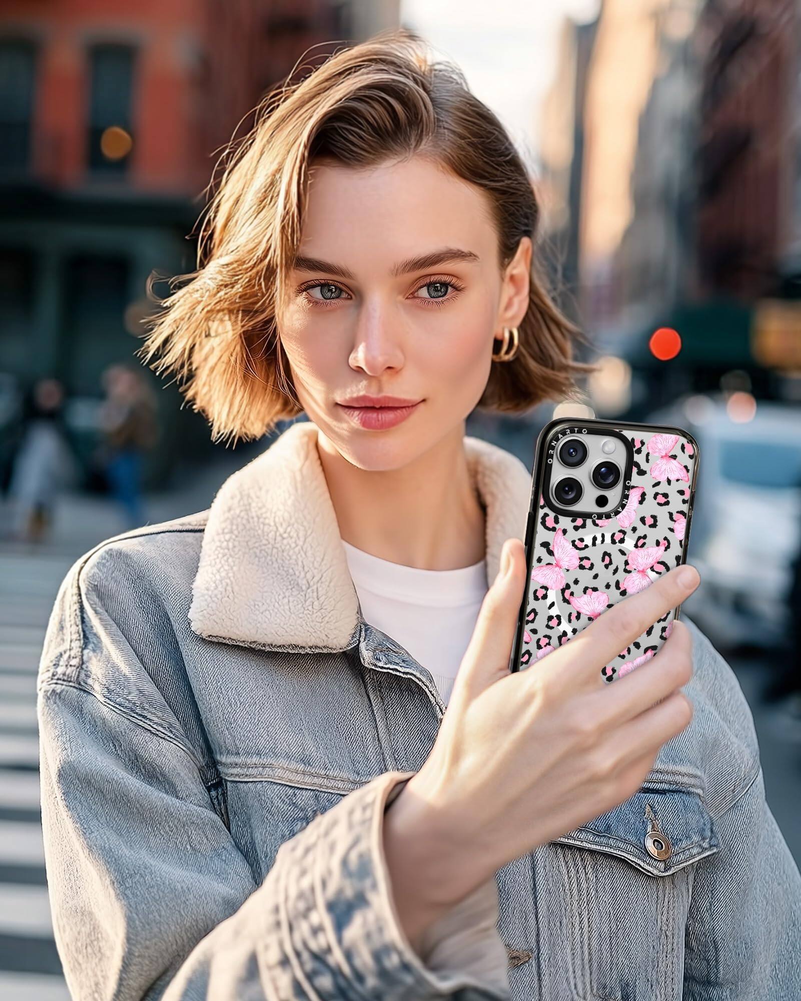 Alt View 5. Ornarto - ORNARTO Vistique for iPhone 16 Pro Case 6.3",Compatible with MagSafe,Clear Glossy Pattern Phone Case-Pink Savage - Pink Savage.