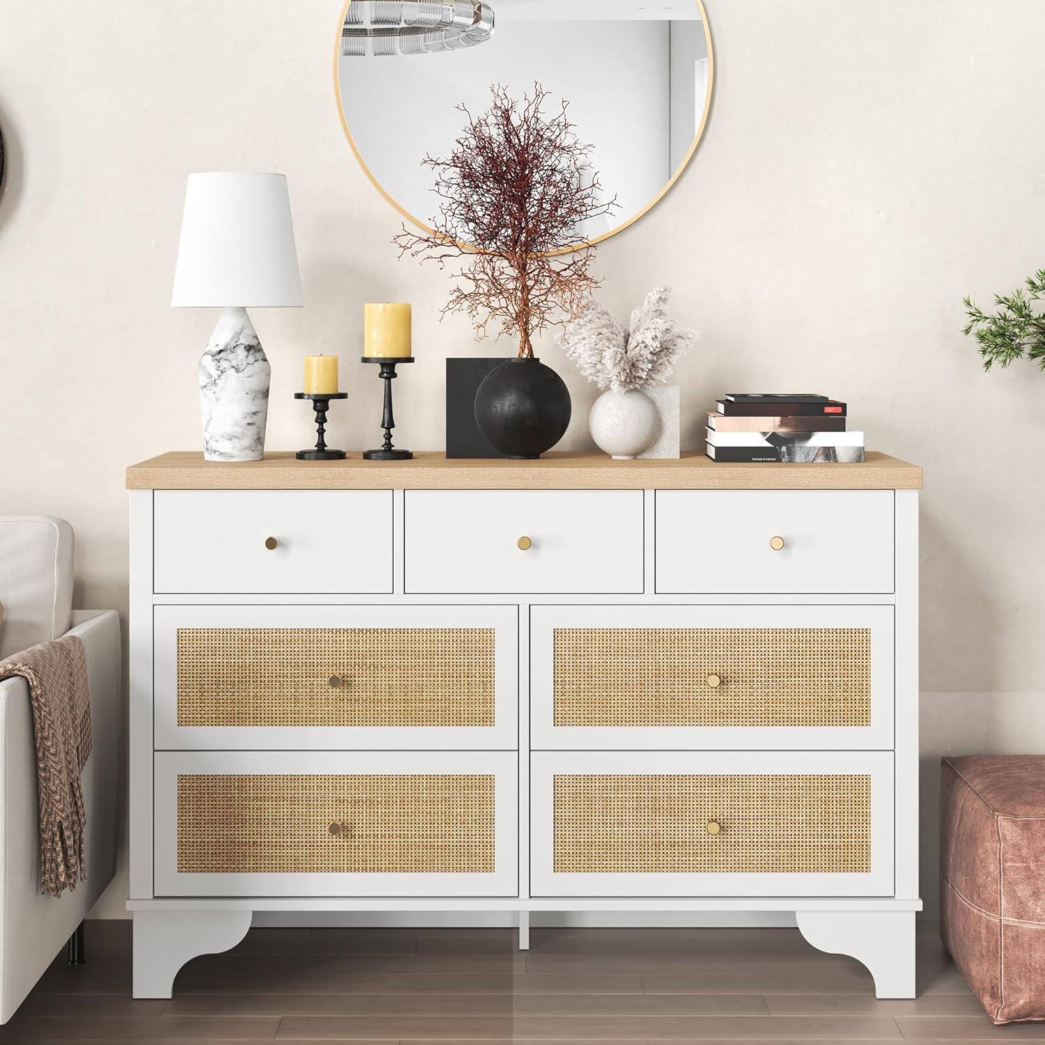 Alt View 2. Acekool - White 7-Drawer Dresser, 47.3" Wood Chest with Storage Organizer, Sturdy Base for Bedroom, Entryway - White.
