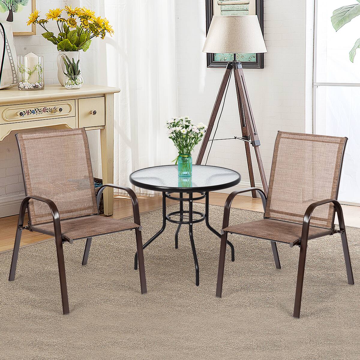 Alt View 2. Costway - Costway 2PCS Patio Chairs Dining Chair Deck Yard W/Armrest - Brown.