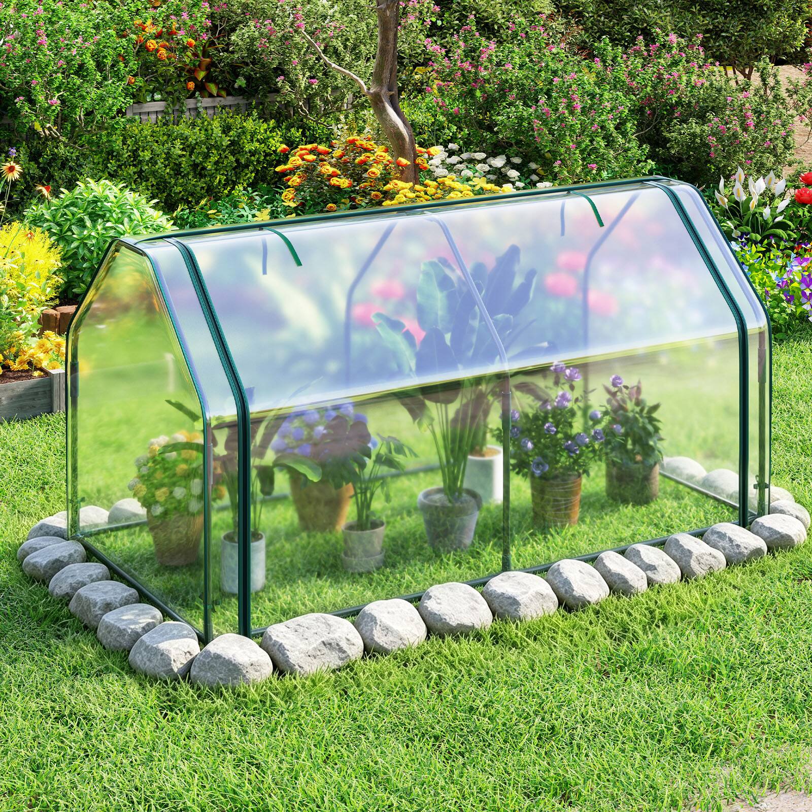 Alt View 1. Costway - Costway Portable Mini Greenhouse with PE Cover & Zippered Roll-up Door, Indoor & Outdoor.