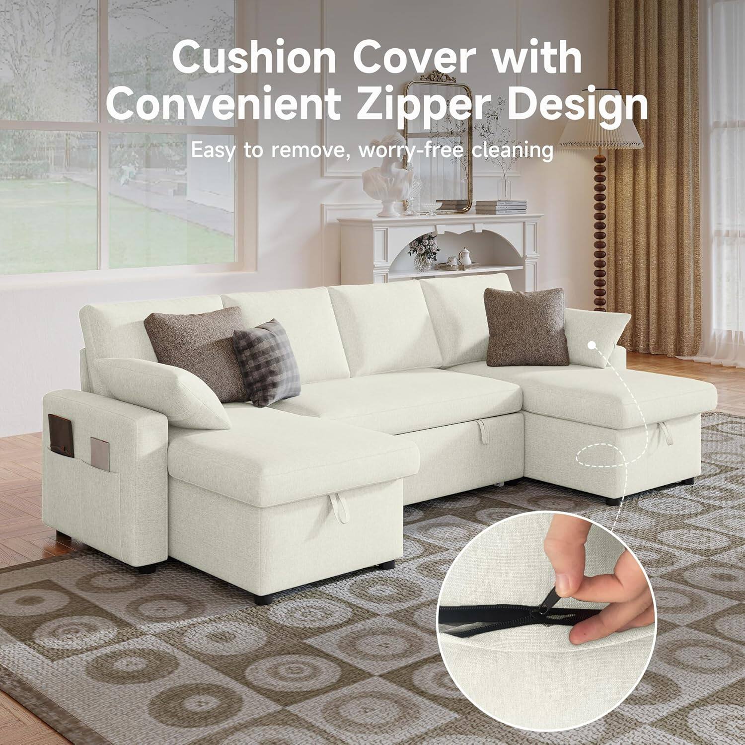 Cushion Cover with Convenient Zipper Design  
Easy to remove, worry-free cleaning