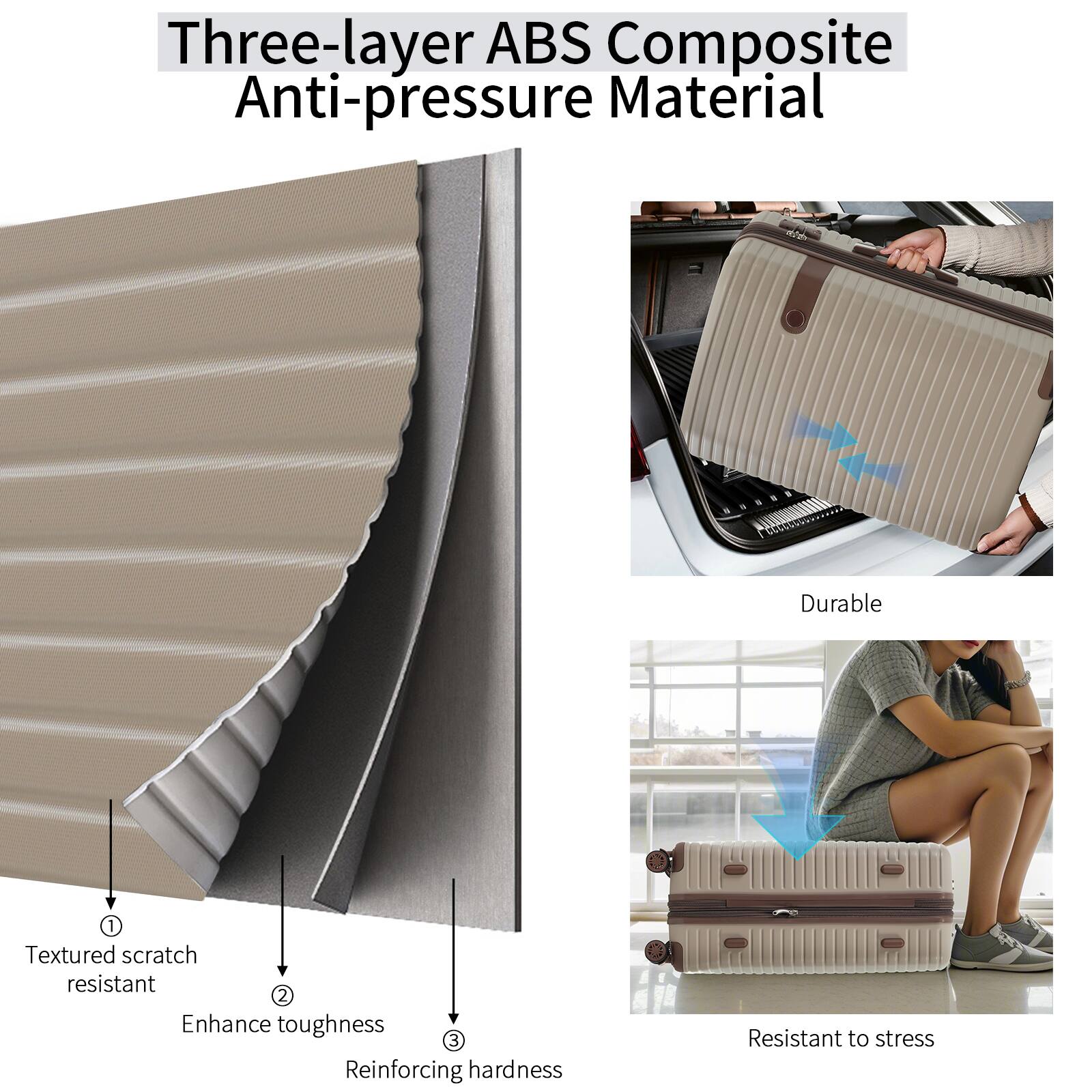 Three-layer ABS Composite Anti-pressure Material

1. Textured scratch resistant
2. Enhance toughness
3. Reinforcing hardness

Durable

Resistant to stress