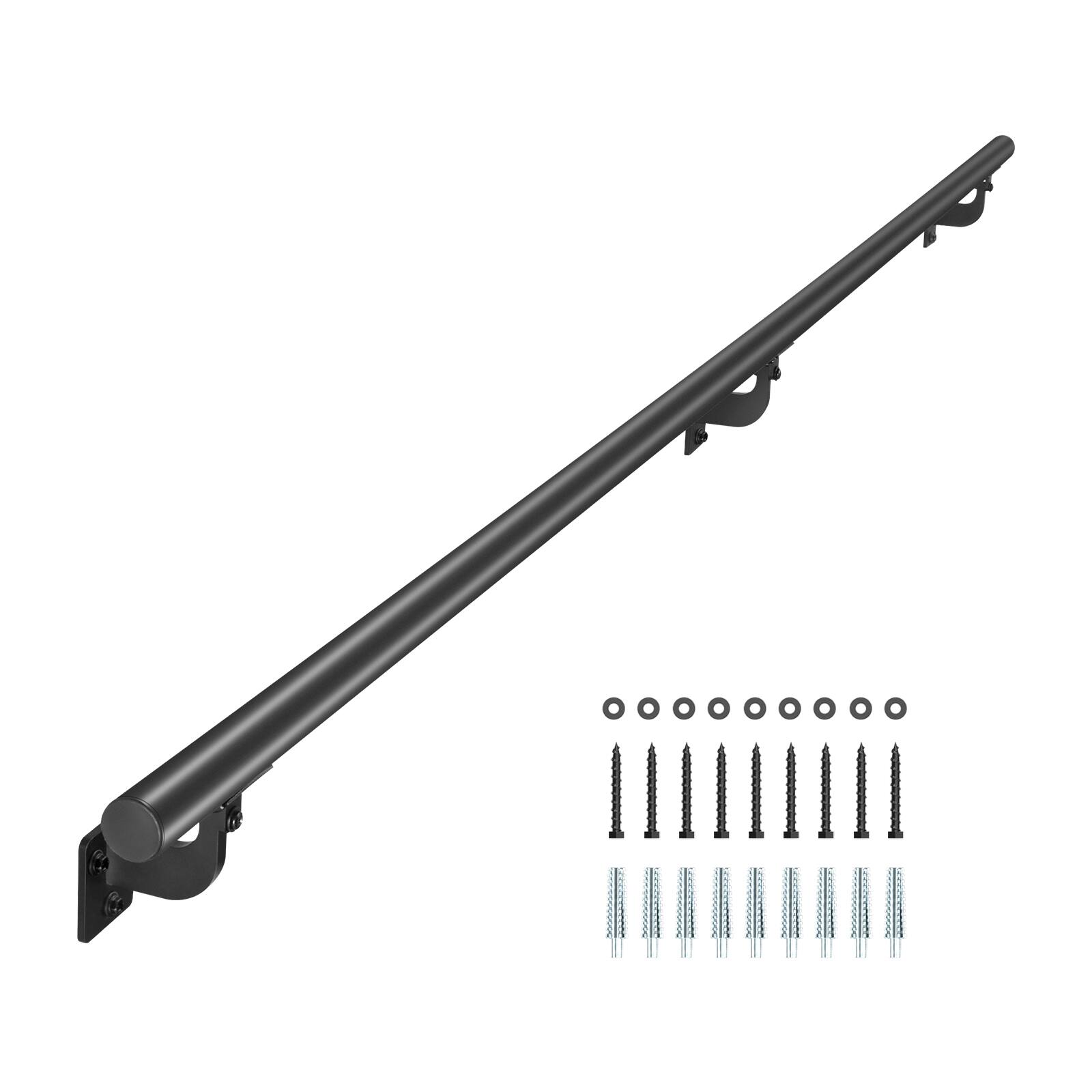 VEVOR - Wall Mounted Stair Handrail, 6ft Pipe Staircase Handrail, Galvanized Aluminum, 1.26 inch Pipe Diameter - Black