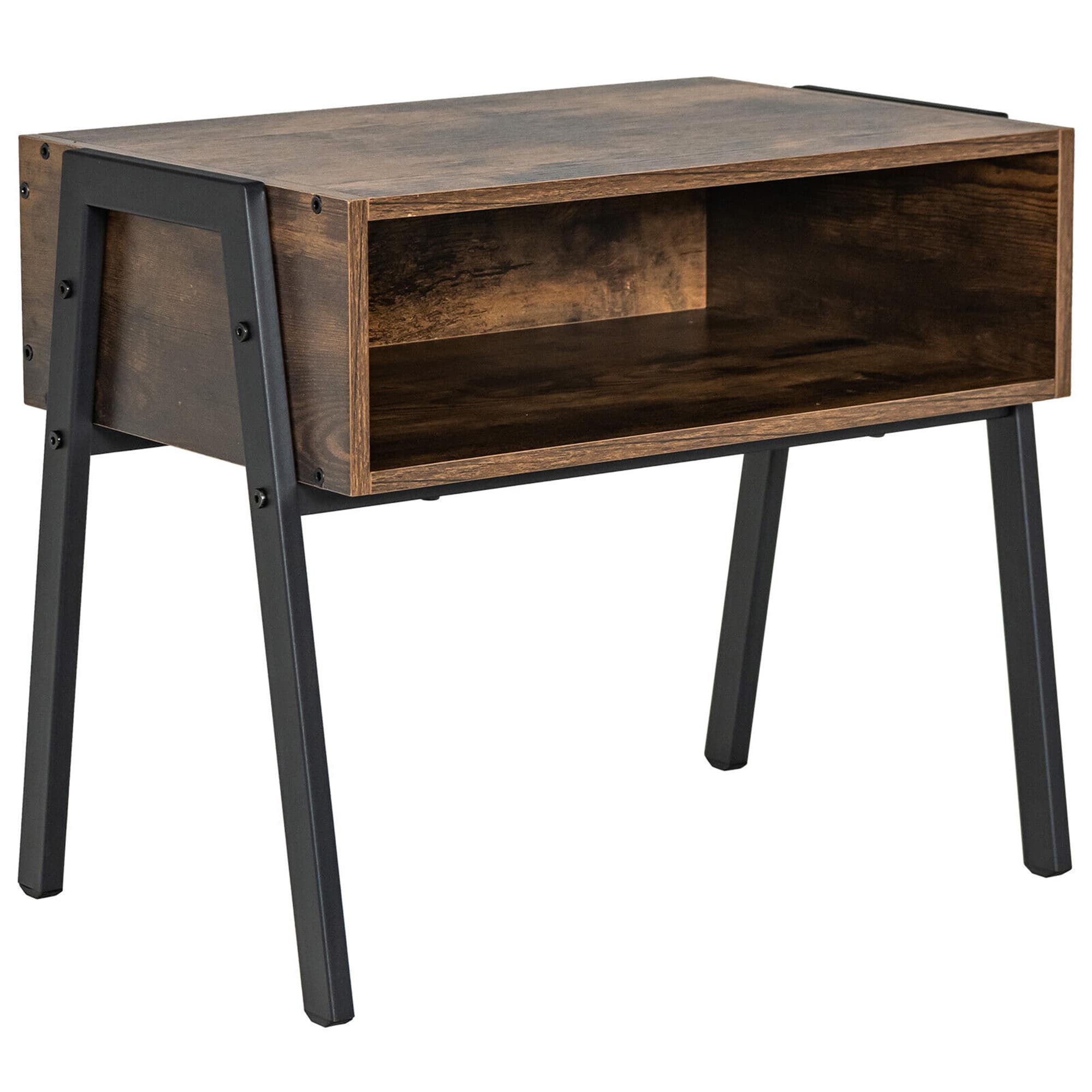 Gymax - Stackable End Table Night Stand Bedside Table Shelf Accent Table - Brown