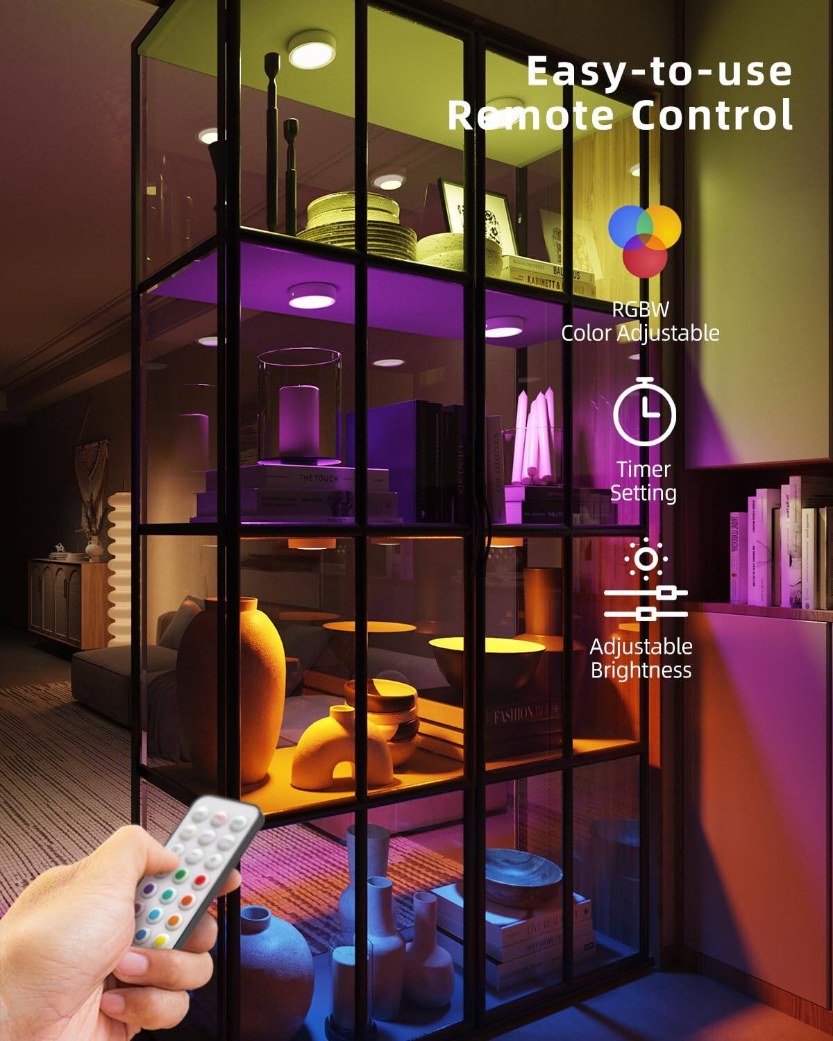 Easy-to-use Remote Control

RGBW Color Adjustable

Timer Setting

Adjustable Brightness