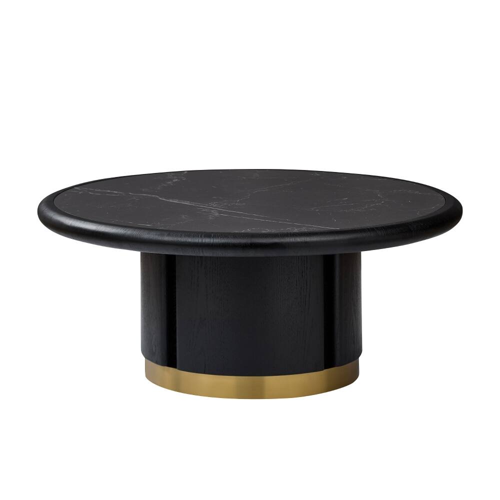 Alt View 1. Loheer - Loheer 35.43 Inch Round Coffee Table Sintered Stone Modern MDF Pedestal Living Room Table Black - Black.