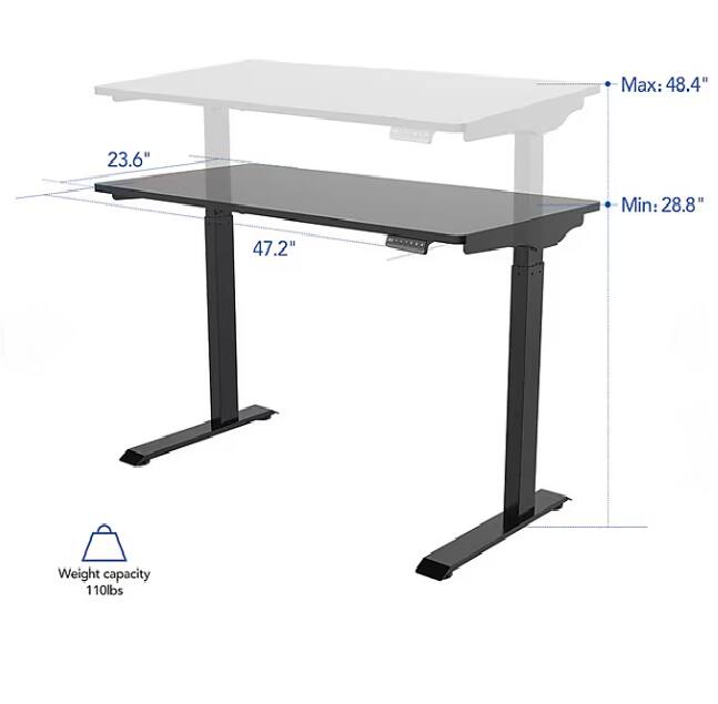 Max: 48.4"  
Min: 28.8"  
Weight capacity: 110lbs