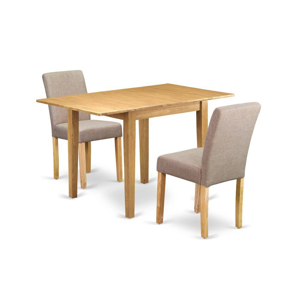 Alt View 3. East West Furniture - 1NDAB3-OAK-04 Dining Table Set 3 Pc - Two Dining Room Chairs and a Modern Dining Table - Oak Finish Wood - Light Fawn - Oak.