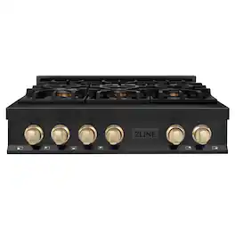 ZLINE - Autograph 36 in. Legacy Rangetop in Black Stainless Steel w/ Gold Accents - Black Stainless Steel