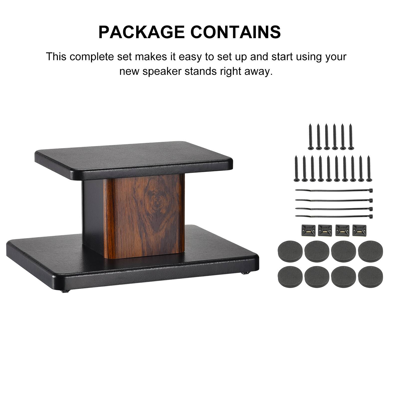 PACKAGE CONTAINS

This complete set makes it easy to set up and start using your new speaker stands right away.