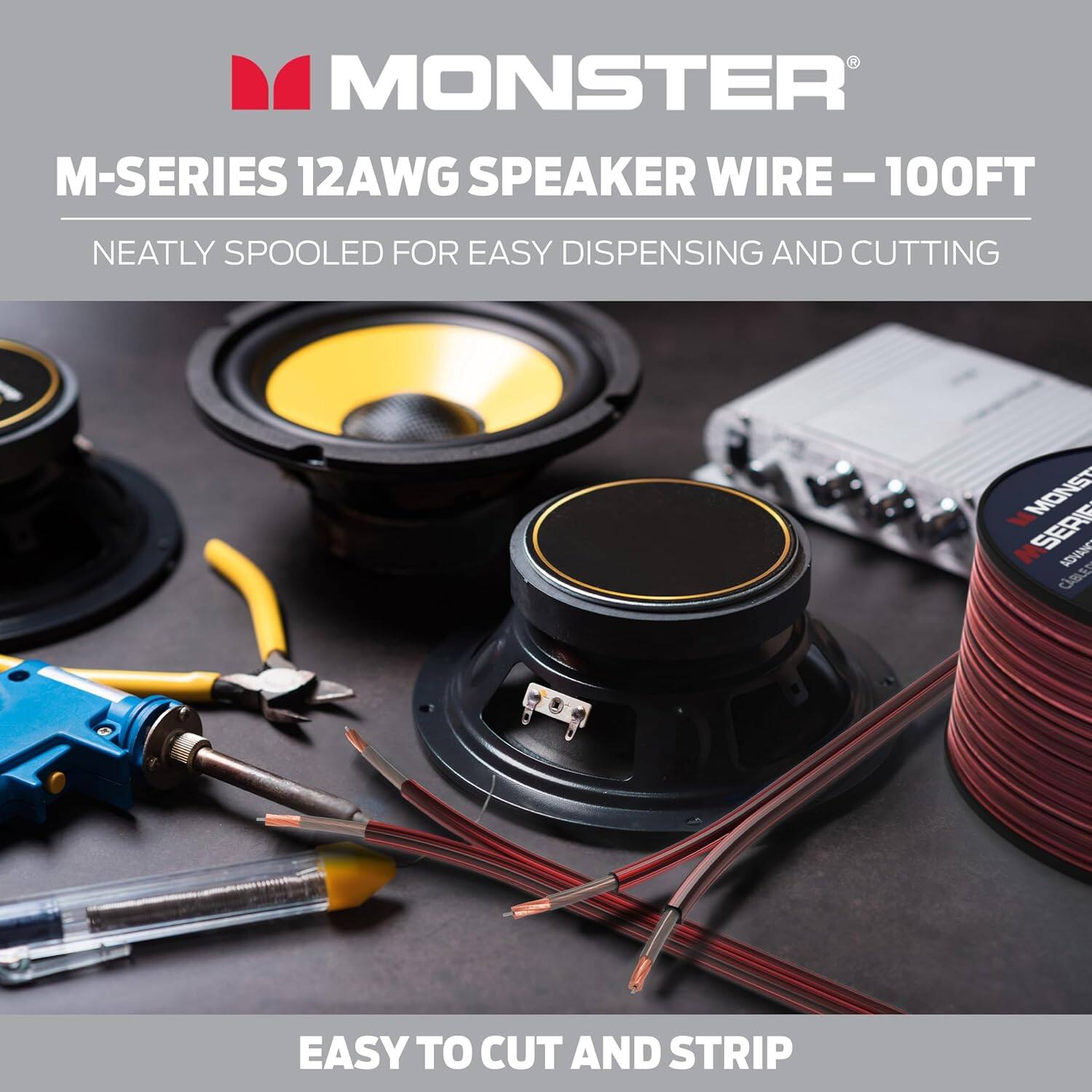 MONSTER M-SERIES 12AWG SPEAKER WIRE-100FT - NEATLY SPOOLED FOR EASY DISPENSING AND CUTTING - EASY TO CUT AND STRIP