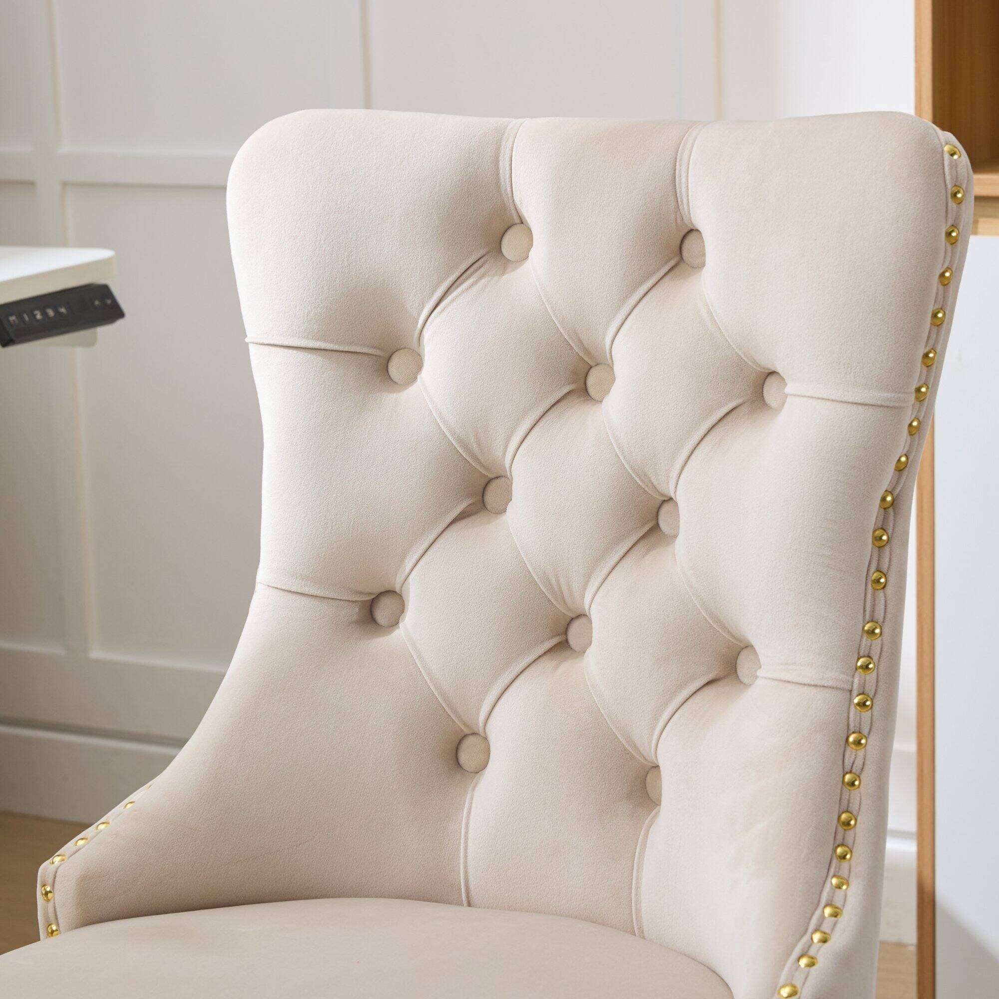 Alt View 5. GOODSILO - Modern Velvet Upholstered Office Chair with Tufted Button Design and Golden Metal Base for Home Workspace - Beige.