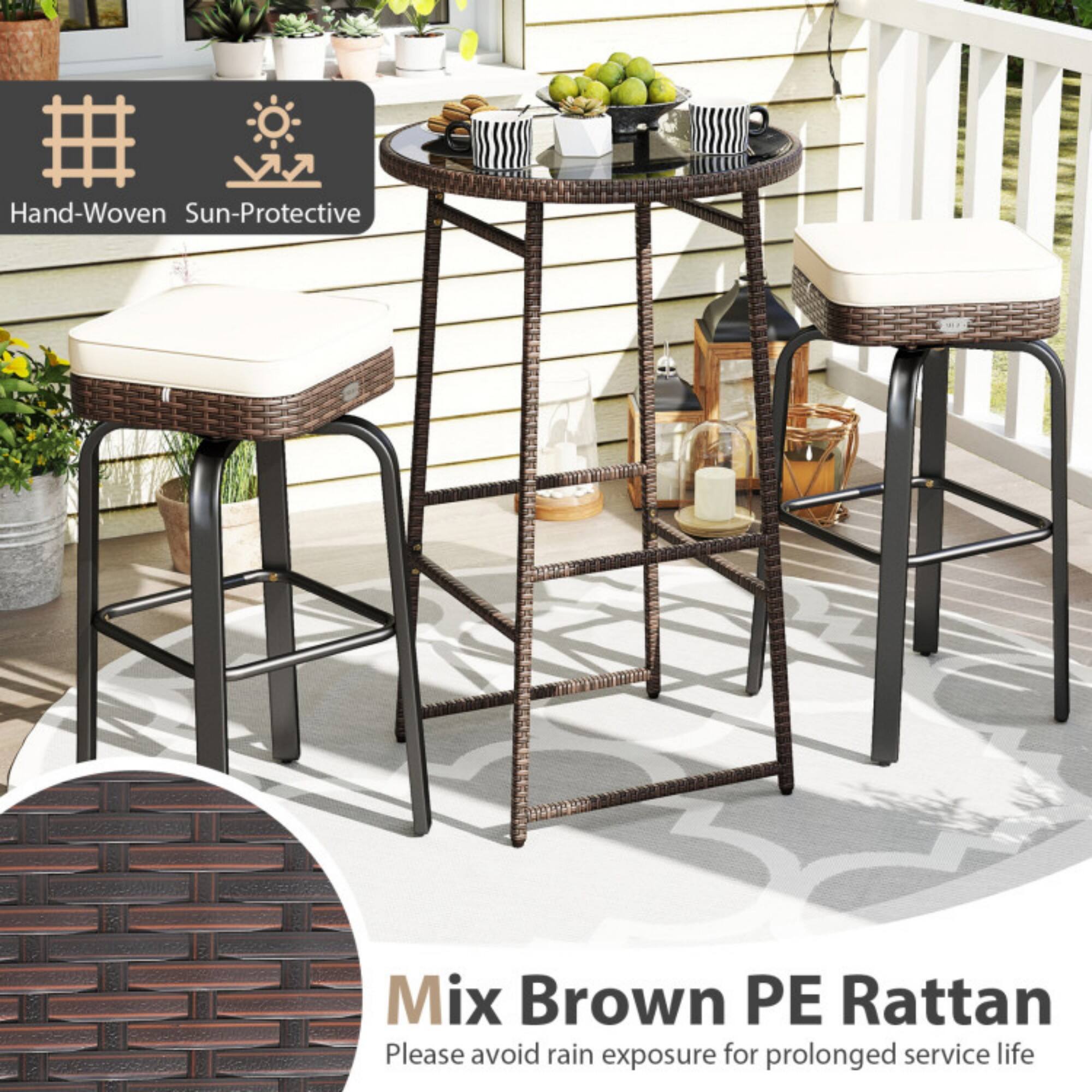 Hand-Woven Sun-Protective Mix Brown PE Rattan  
Please avoid rain exposure for prolonged service life