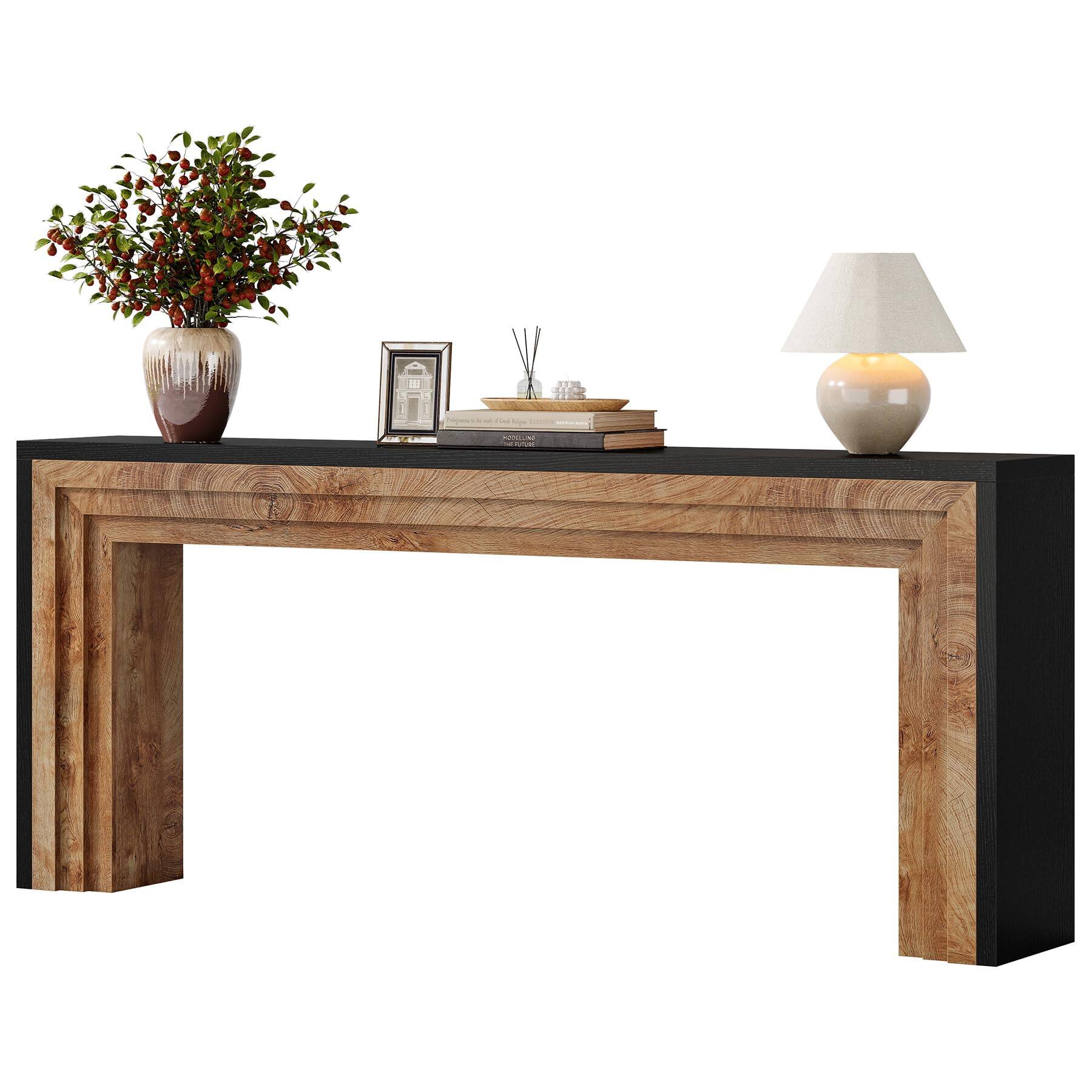Alt View 4. Tribesigns - 70.9-Inch Long Console Table, Farmhouse Narrow Wooden Sofa Table Behind The Couch for Living Room, Entryway, Hallway, Fo - Black + Natural Wood Color.