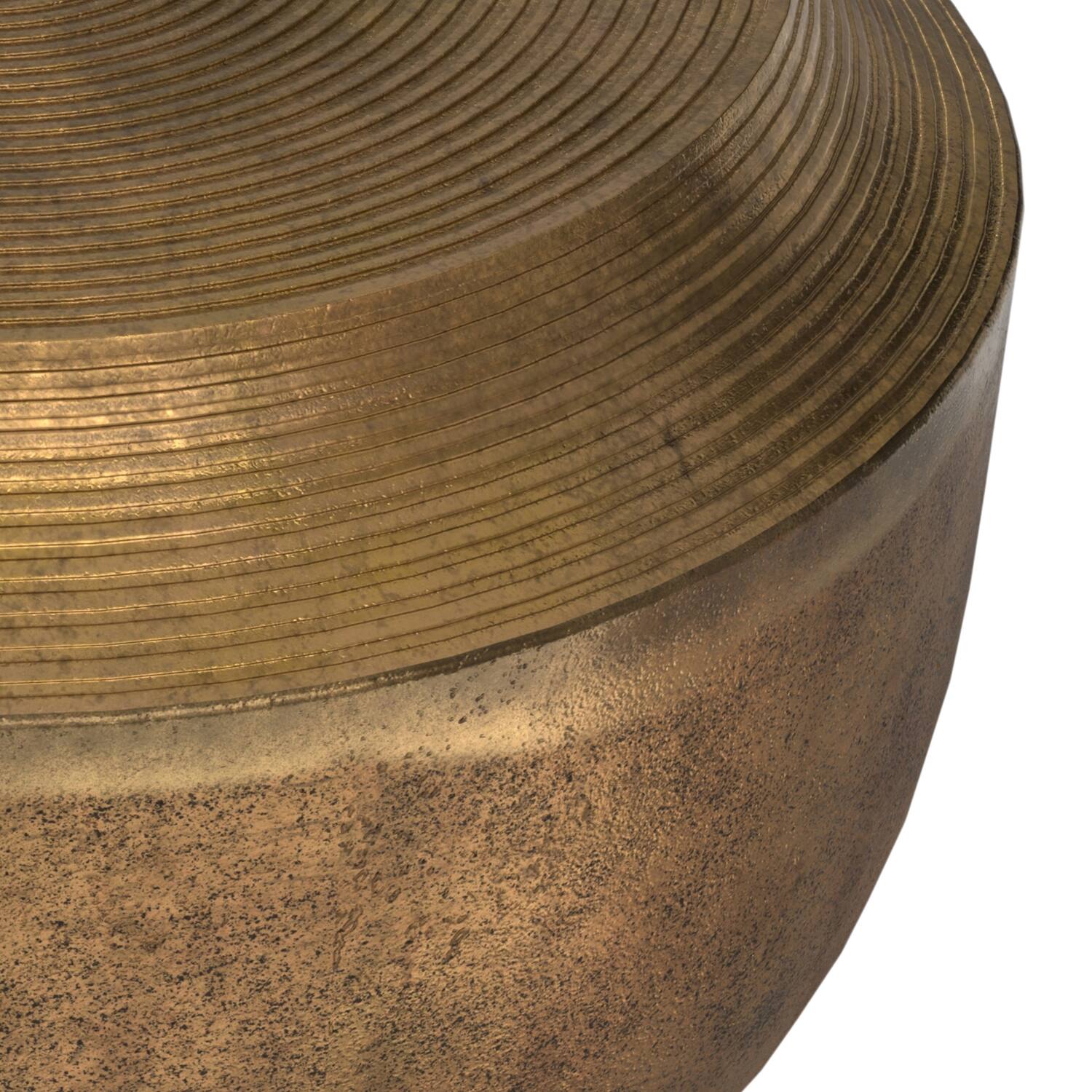 Alt View 7. Simpli Home - Timmons 21 inch Wide Round Contemporary Cast Aluminum Coffee Table in Antique Brass, Fully Assembled - Antique Brass.