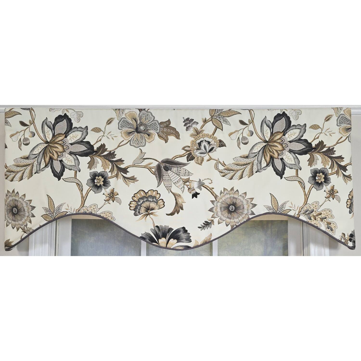 Left. RLF Home - RLF Home 100% Cotton Avain Glory  Fully lined Windows Rod Pocket Valance 50" x 16"  Gray - Gray.