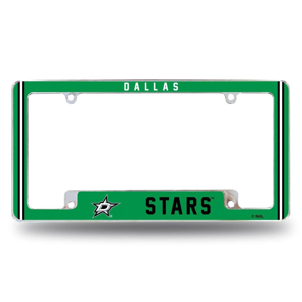 Dallas Stars Chrome Metal License Plate Frame with Full Frame Team Color Graphics