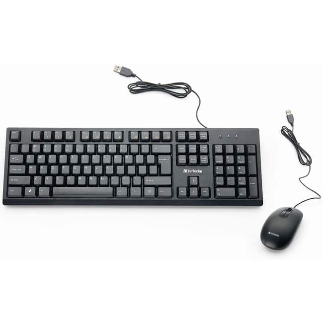 Verbatim - Wired Keyboard and Mouse - USB Cable Keyboard - USB Mouse - 1000 dpi - Multimedia Hot Key(s) - Symmetrical - Unknown