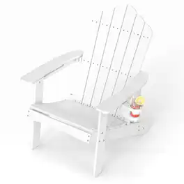 Costway - Patio Adirondack Chair Weather Resistant Garden Deck W/Cup Holder - White