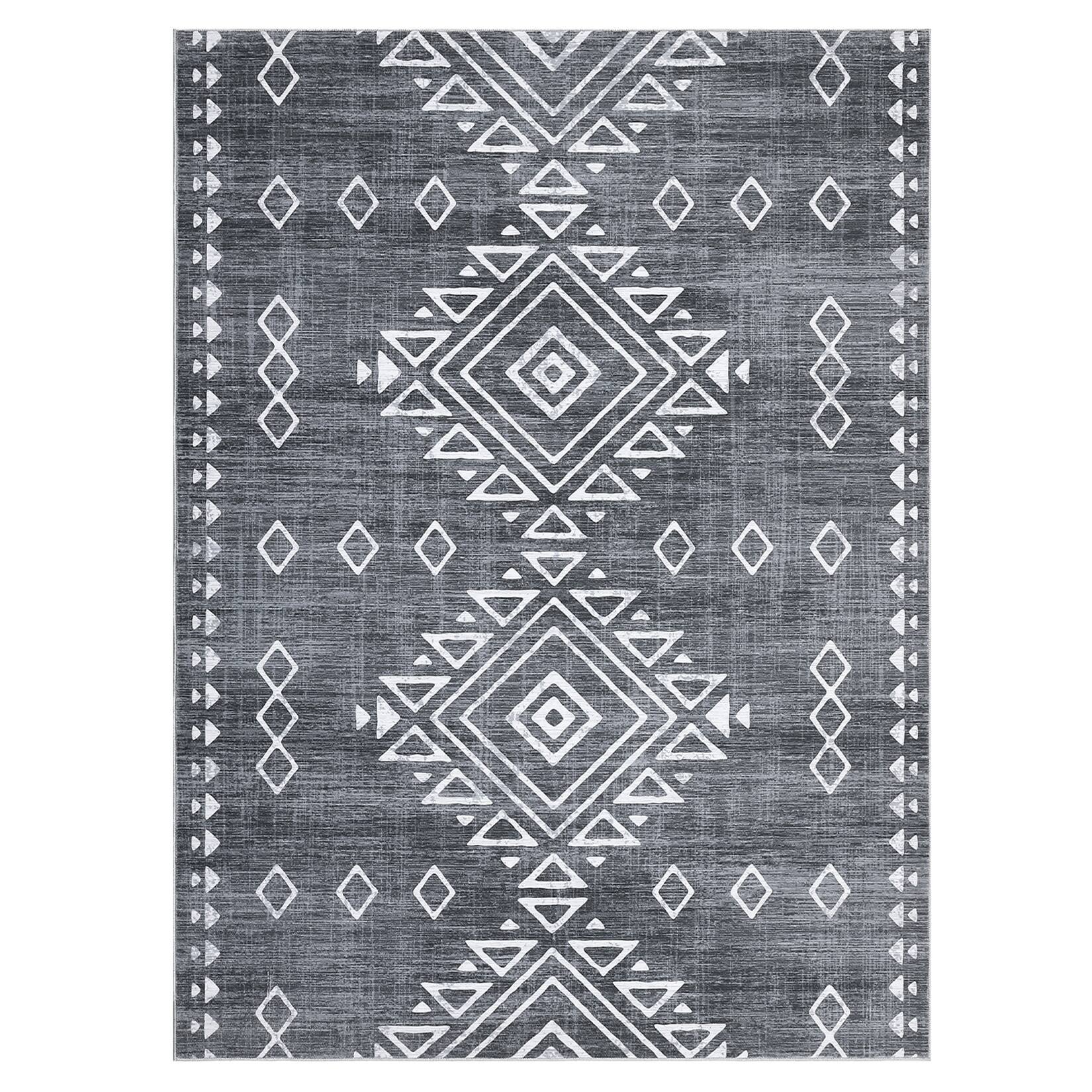 Front. GAOMON - Boho Geometric Area Rug Non Slip Foldable Vacuum Clean Non Shedding Floor Cover for Living Room Bedroom Kitchen - Grey.