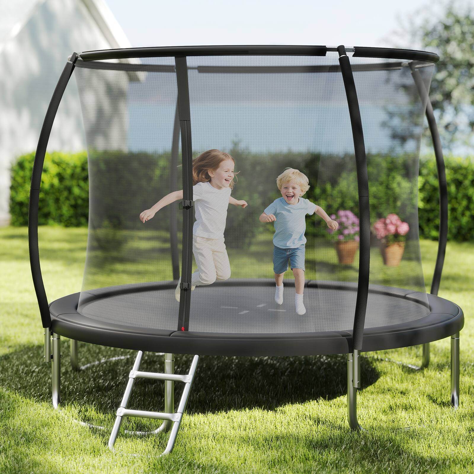 Alt View 1. Gymax - Gymax Outdoor Trampoline w/Safety Enclosure Net & Anti-Rust Galvanized Steel Frame Black - Black.