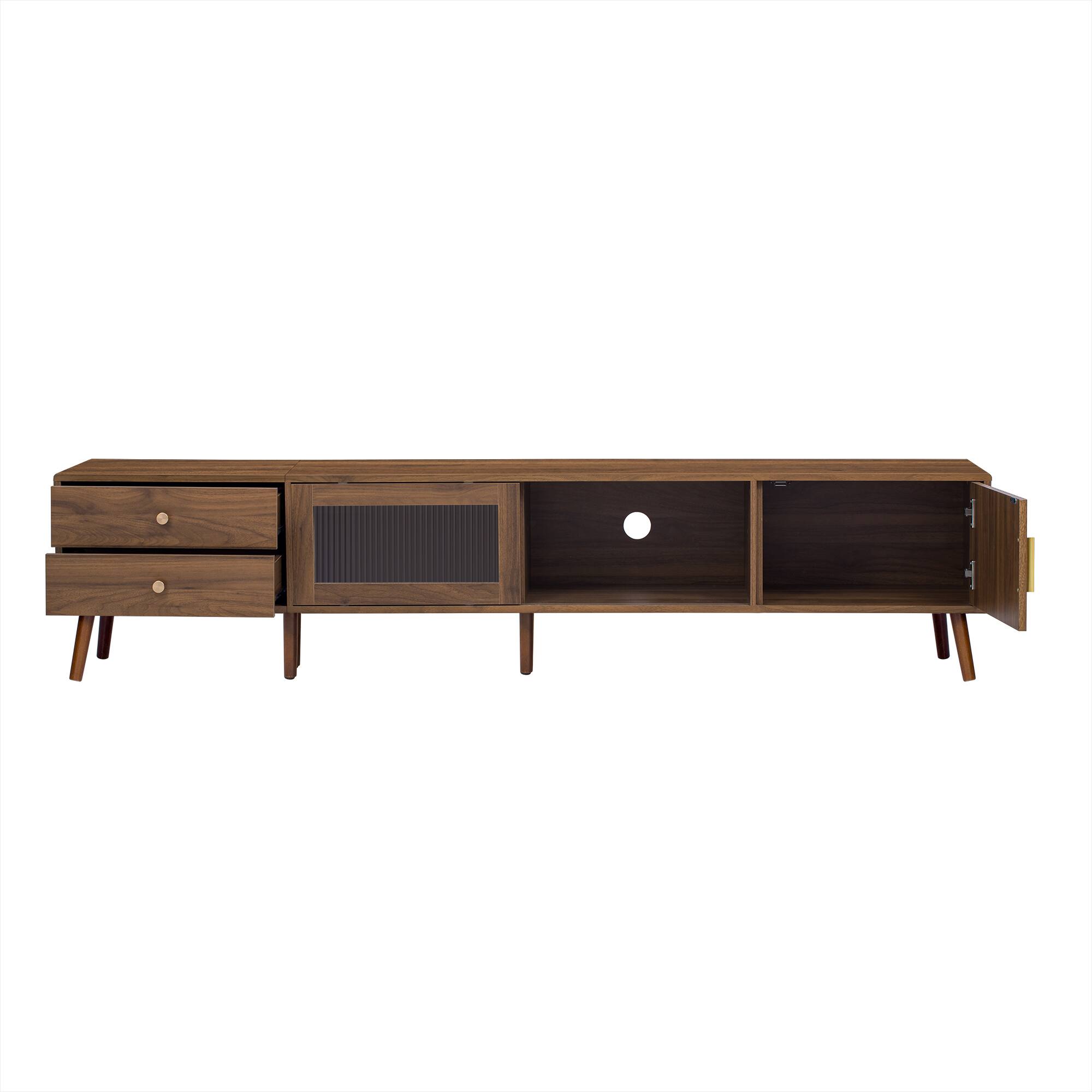 Angle. Whisen - 76" Modern TV Stand for TVs up to 85" with Glass Doors and Storage Cabinets - Natural.